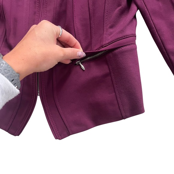 White House Black Market 4 Plum Purple, Ruffle Zipper Perfect Form Blazer Jacket - Picture 8 of 16
